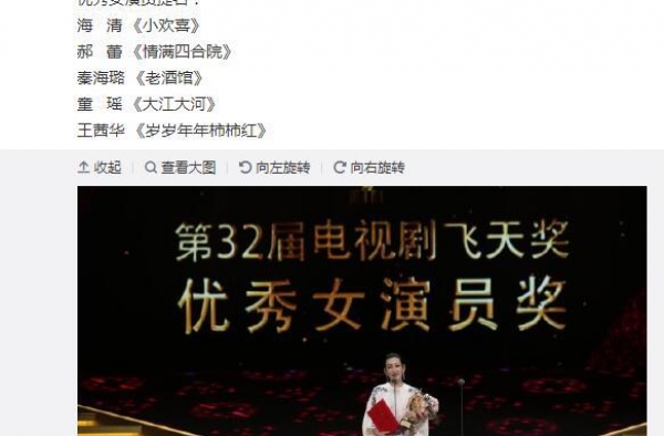 第32届电视剧飞天奖揭晓 何冰秦海璐分获优秀男女演员奖